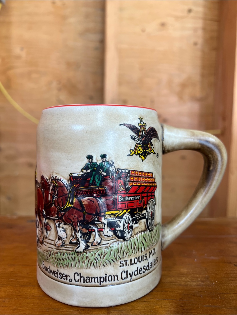 Budweiser Ceramic Mug with Red and Brown Clydesdales Artwork